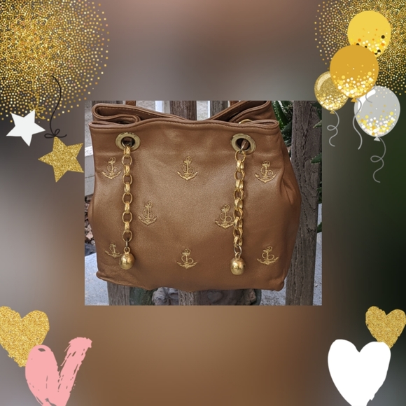 L.J. SIMONE NEW YORK GOLD LEATHER ANCHOR BAG - Picture 4 of 7